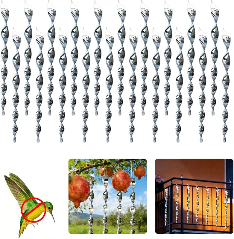 20 Pezzi Repellente per Uccelli Riflettente, Spaventapasseri Riflettenti Argento, 360° Spirale Riflettente, per Balcone e Giardino Casa Finestre Frutta, Protegge Casa Proprietà Dagli Uccelli