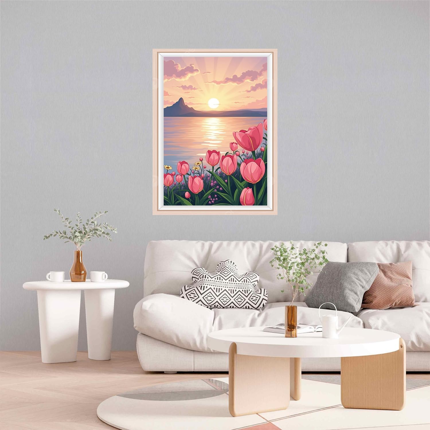 TYPUSOK Sunset Diamond Art Kits for Adults,Tulips Round Full Drill 5D Diamond Painting Kits for Beginners,Sunset Landscape DIY Diamond Dots Pictures Gem Art Kit,Home Wall Decor 12x16in
