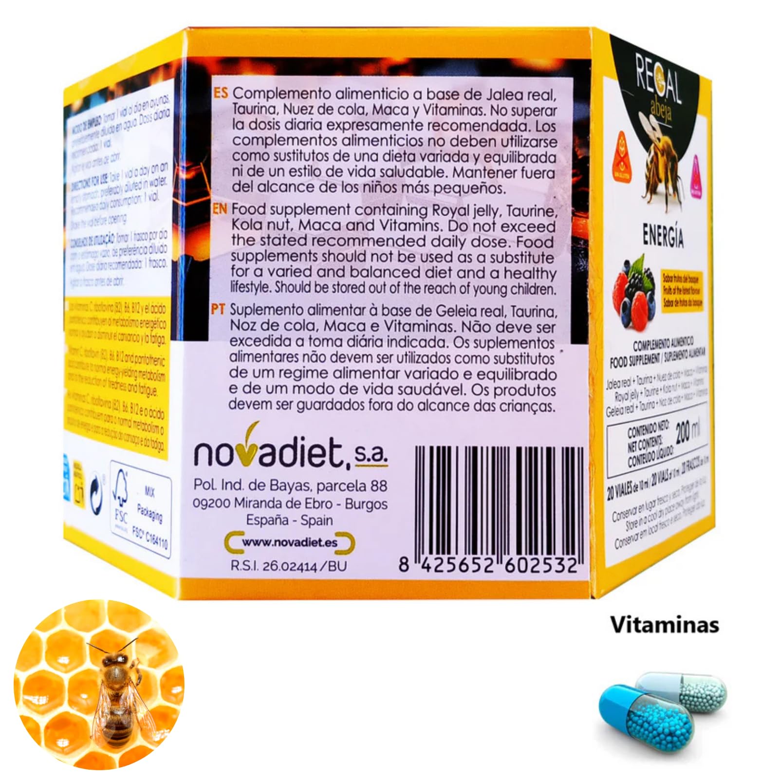 Jalea Real 2000 ENERGIA. 20 Viales. Suplemento Energético Natural con Jalea Real, Maca y Taurina. Jalea Real para adultos Reduce Cansancio, Fatiga Físico y Mental. Refuerza Defensas.
