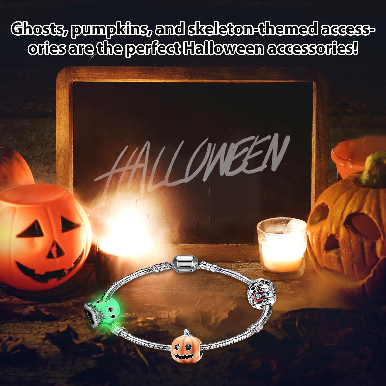 Halloween Charms Halloween Luminoso Colgante con Calabaza Cráneo Fantasmas Charms para Pulsera y Collar Joyas Regalo para Mujer
