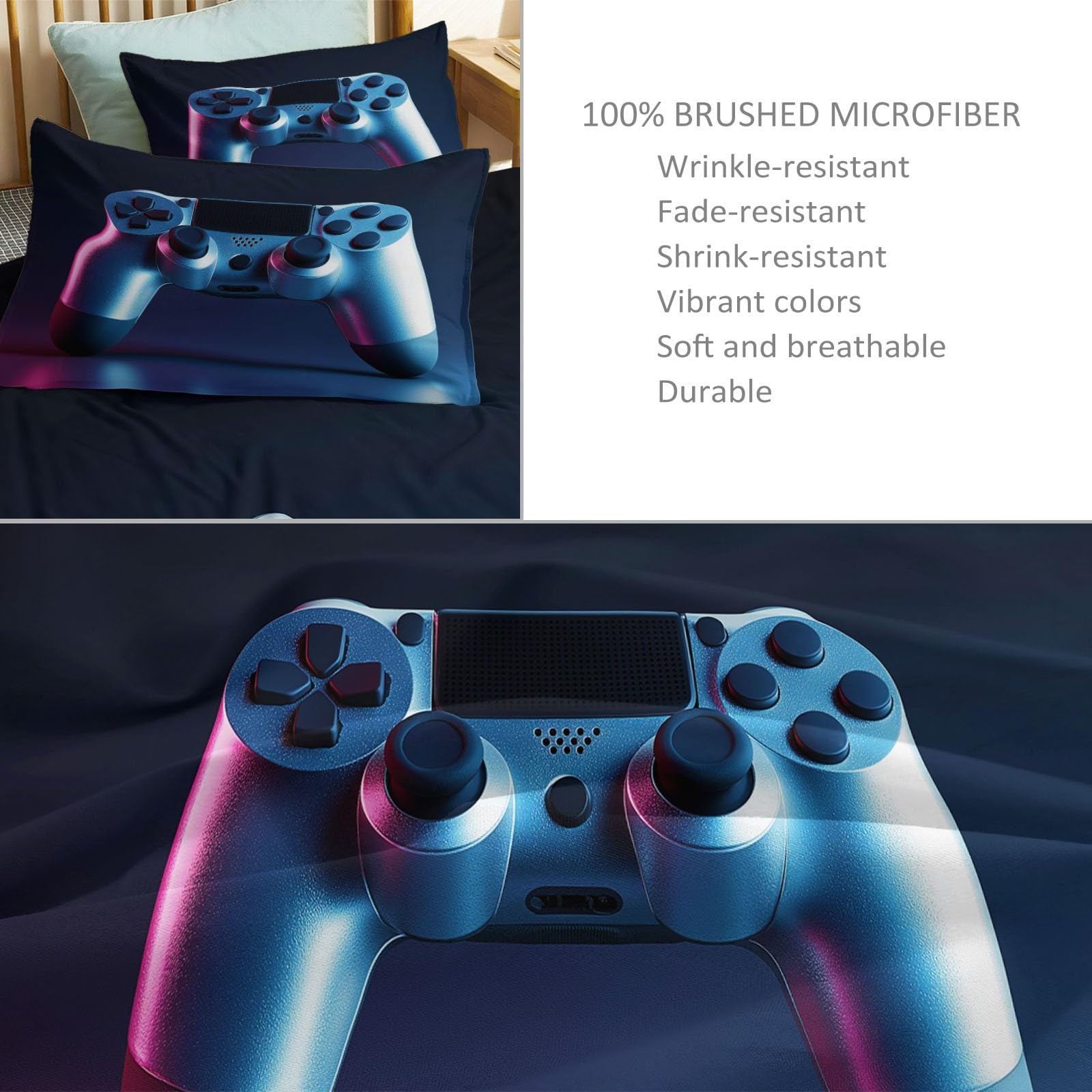 Juego de Funda Nórdica Cama 105/135 de 3 Piezas - Funda Edredon Doble Azul Oscuro Suave Reversible, Funda Nordica Neón Fantasía Moderno Mando para Adolescentes Niña Niño 180 x 220 cm