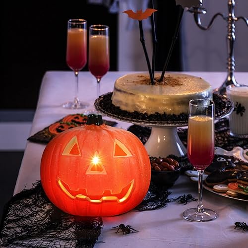 Miniatura 4 de Uonlytech Luces LED de calabaza de Halloween, funciona con pilas, luz naranja sin llama, velas de calabaza para decoración de fiesta de Halloween