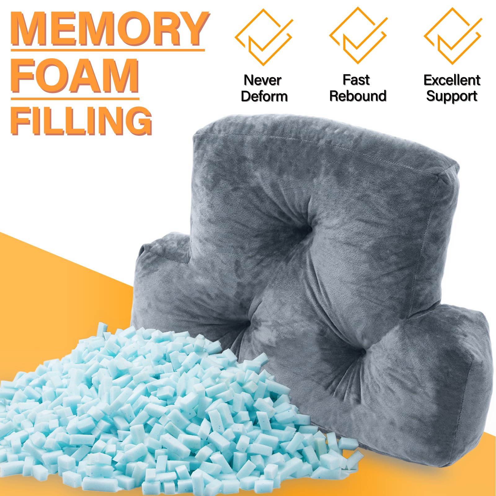 1 MIDDLE ONE Almohada lumbar de espuma viscoelástica para apoyo de espalda, cojín de respaldo para oficina, sofá, sillón, reclinable, cama y dolor de espalda baja (gris)