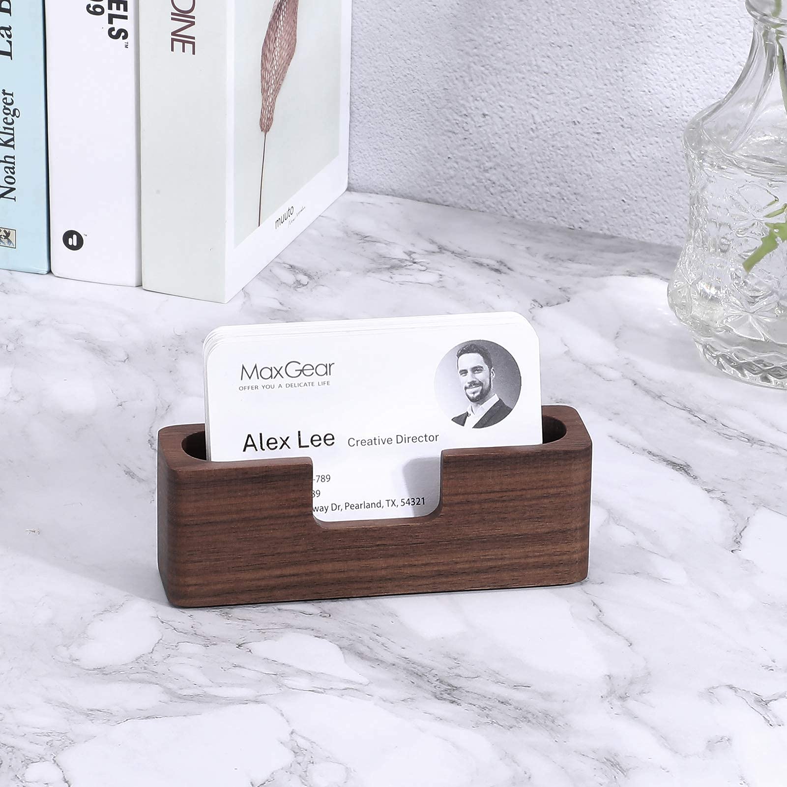 MaxGear Business Card Holder Wood Business Cards Holder for Desk