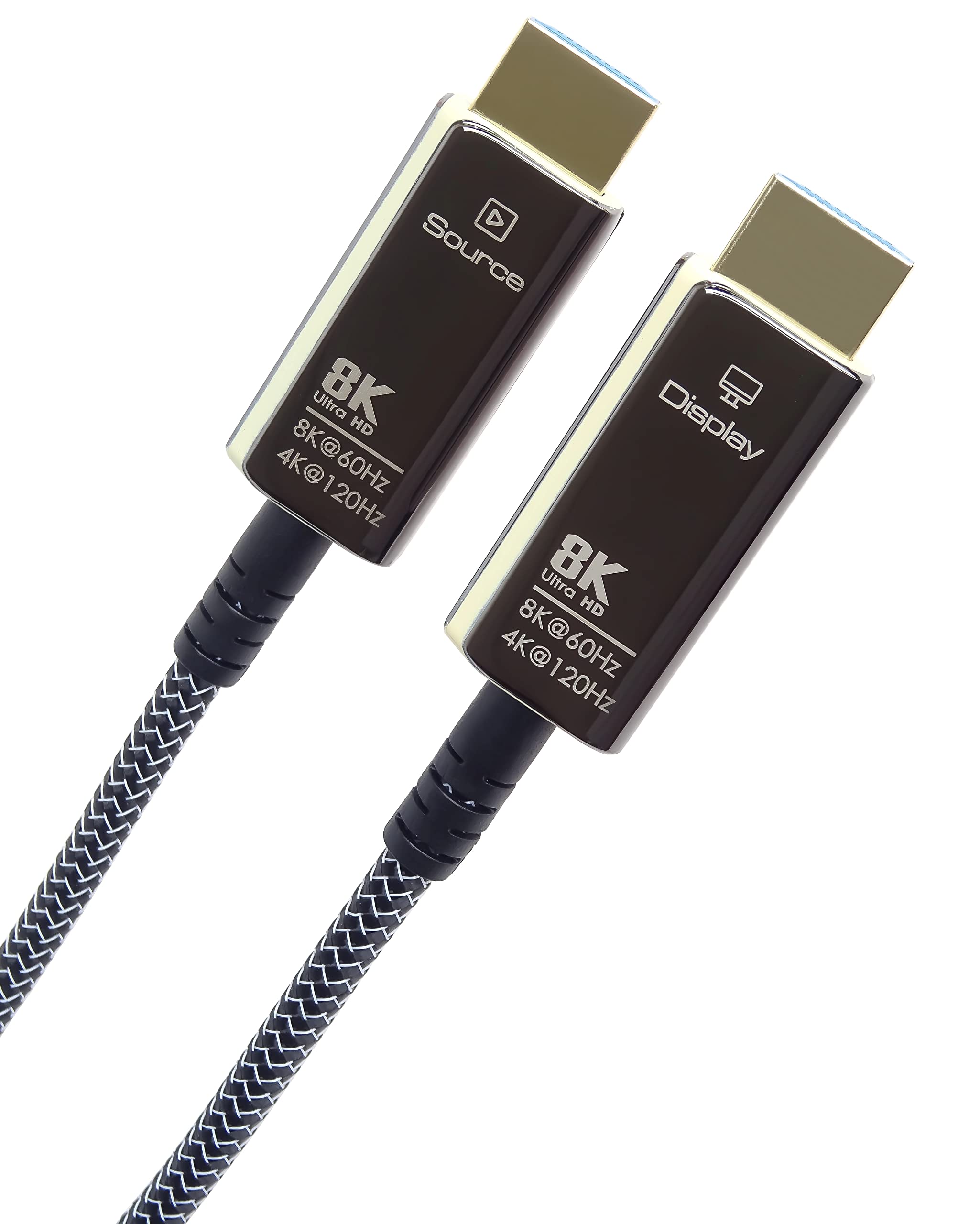 PremiumCord Cable de Fibra Óptica Activa 8K Ultra Alta Velocidad HDMI 2.1, 48 Gbit/s, HDMI 2.1, 3D, EDID, ARC, HDR, Resolución 8K@60Hz 4320P, 4K@120Hz, Chapado en Oro, Longitud 50 m