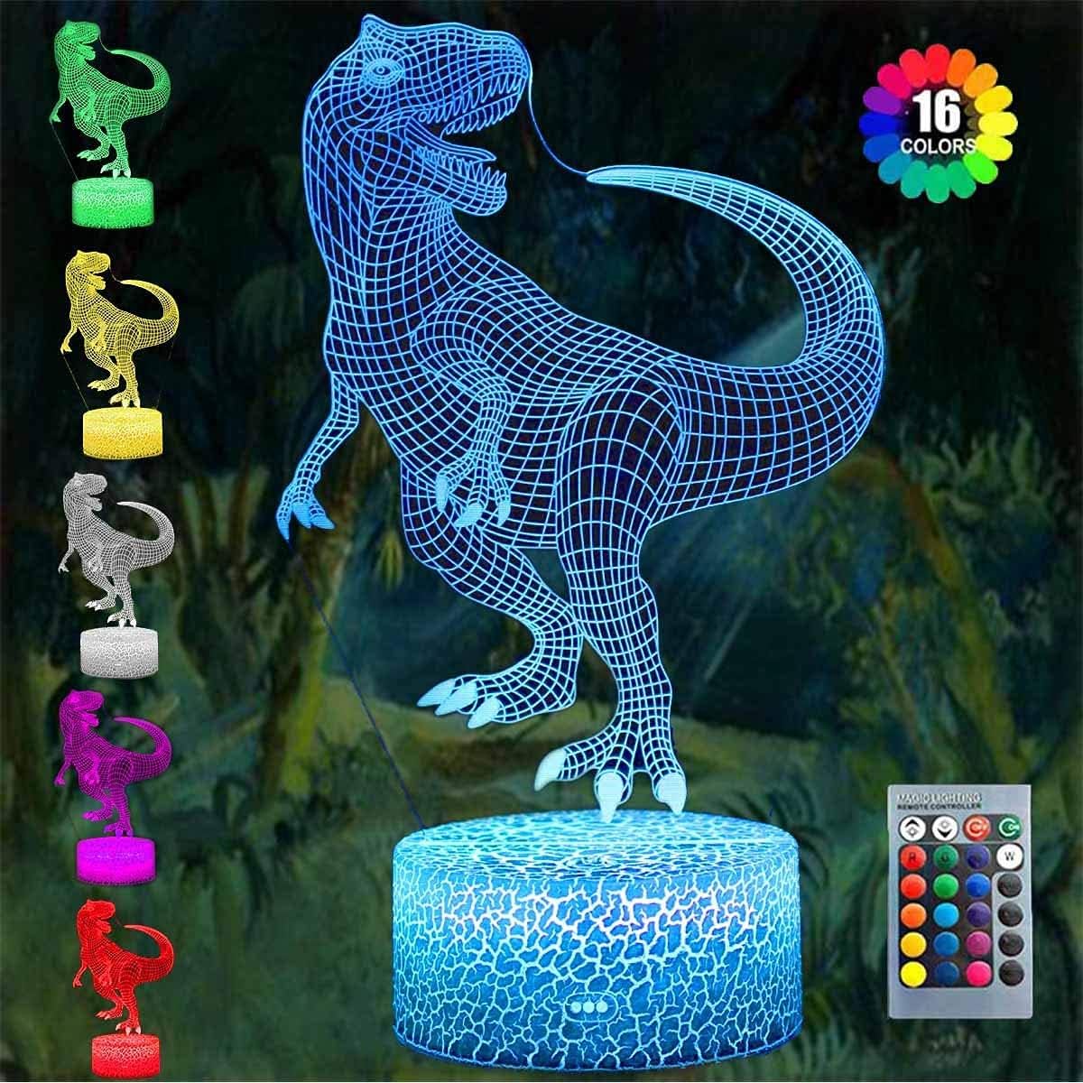 Dinosaur Toys, T Rex 3D Night Light with Remote & Smart Touch 16 Colors 3D Illusion T Rex Toy Lamp Nightlight for Birthday Gifts for Boys (Dinosaur Night Lights)