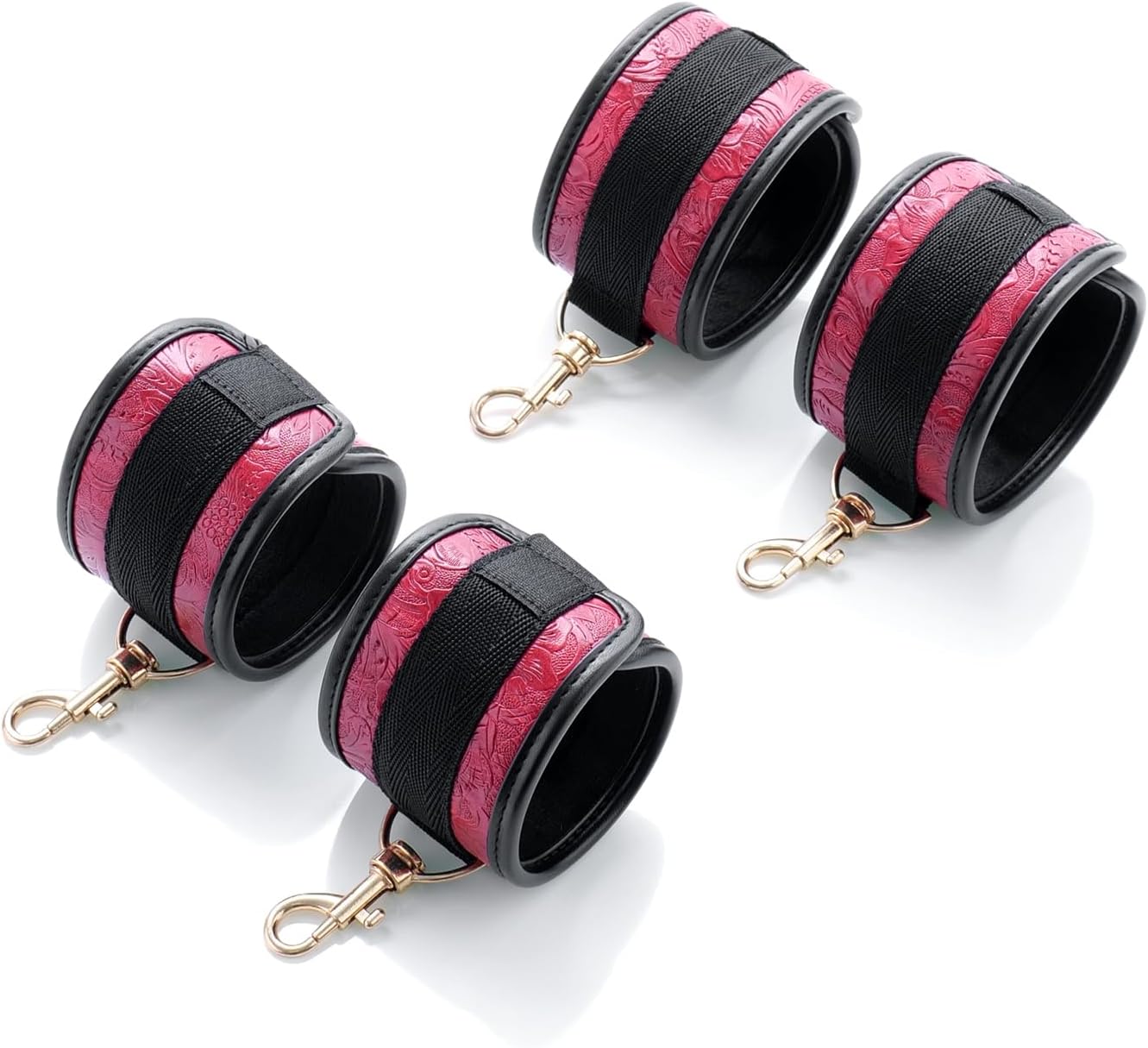 Portable Heavy Duty Stainless Steel Expandable Black Spreader Bar with 4pcs PU Red Embossed Adjustable Straps,Workout Bar for Home Gym Training Bar,Exercise Detachable Pilates Kit