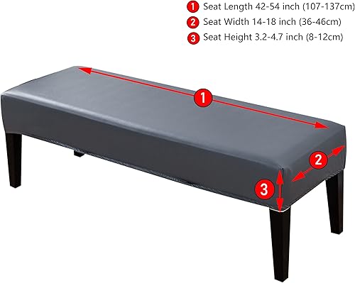 Miniatura 3 de Mengsite Bench Covers Stretch Slipcovers Elastic Removable Waterproof Pu Leather Seat Protector for Living Room Bedroom (PU, Gray)