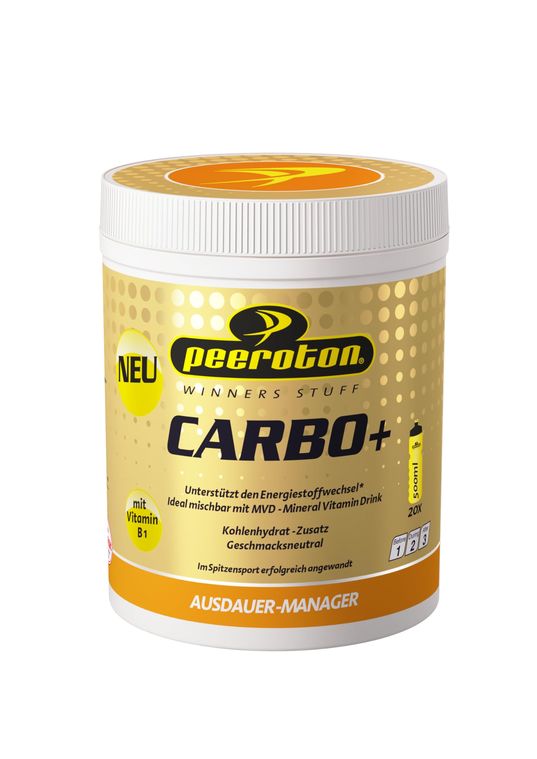 Peeroton Carbo+ Kohlenhydrate Pulver Zusatz Natur - Ideal in Verbindung mit Peeroton MVD zur Herstellung eines isotonischen Getränks, Energiezufuhr nach Bedarf - 600 g (1er Pack)