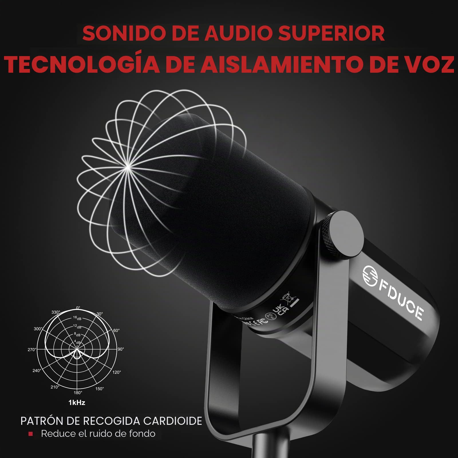 FDUCE SL40X XLR Micrófono dinámico para grabación Vocal, podcasting, Juegos, transmisión en Vivo y transmisión, micrófono cardioide Completamente metálico, tecnología de Aislamiento de Voz - Negro