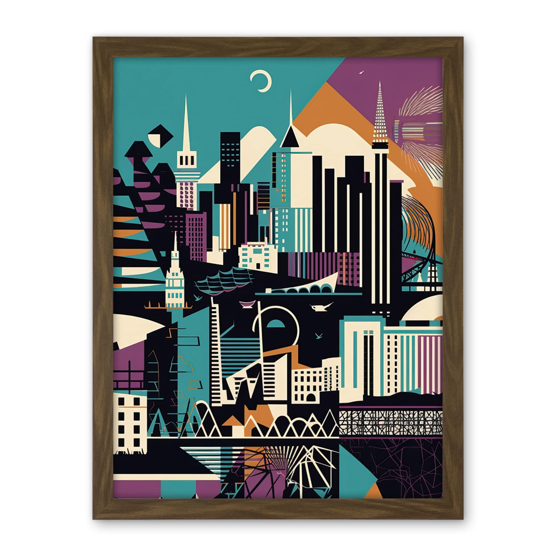 Artery8 Dundee City Modern Abstract Geometric Cityscape Artwork Framed Wall Art Print 18X24 Inch