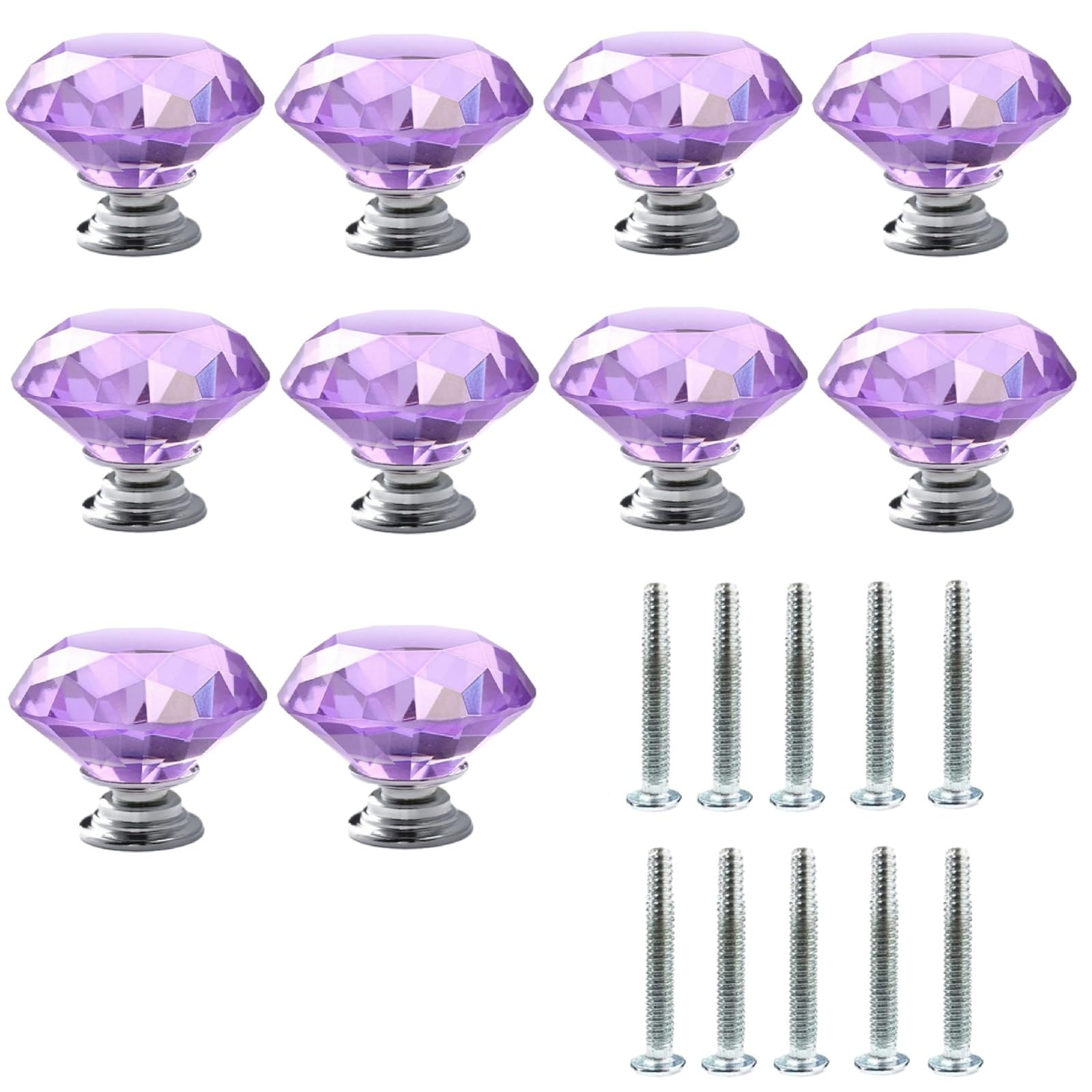 Kfgisd Purple 10 Pcs,Drawer Knobs 1.18 * 1.1Inch Single Hole Transparent Multi-Color Cabinet Jewelry Box Drawer Diamond Handle,Crystal Handles(Purple)
