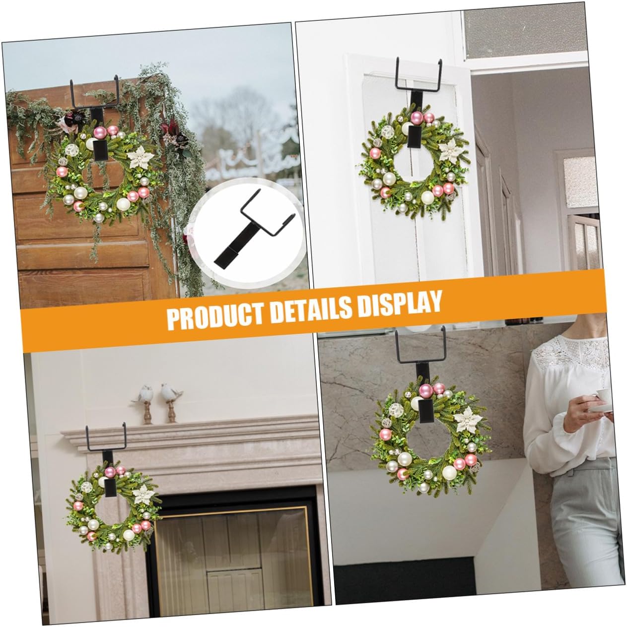 4pcs Black Cast Iron Wreath Door Hangers Double Hook Over-The-Door Wreath Hooks for Front Doors Outdoor Christmas Garland Hanging
