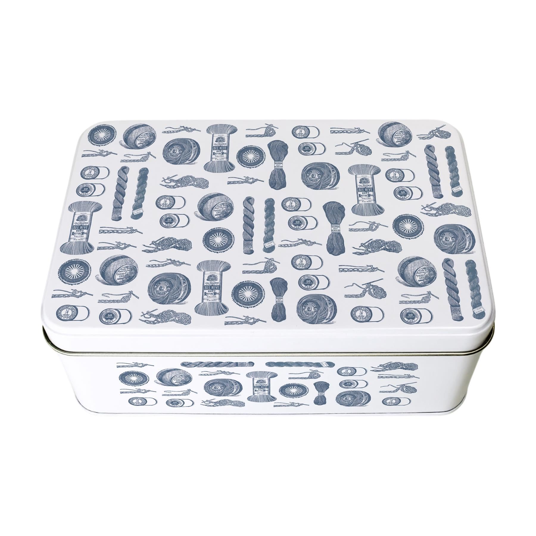 Purely Home Vintage Knitting Tin - Rectangular Metal Storage Container Crafting Gifts 195 X 125 X 75Mm