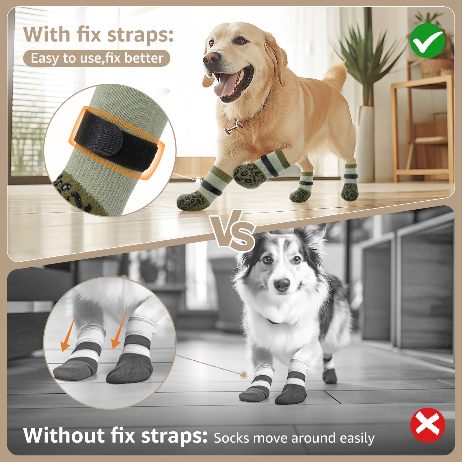 PICK FOR LIFE Dog Socks Paws Stop Licking 2 works Dog Shoes with Grippers Anti-Slip Dog Boots Prevent from Licking Paws for Senior Dogs on Hardwood Floor (Green - Image 2
