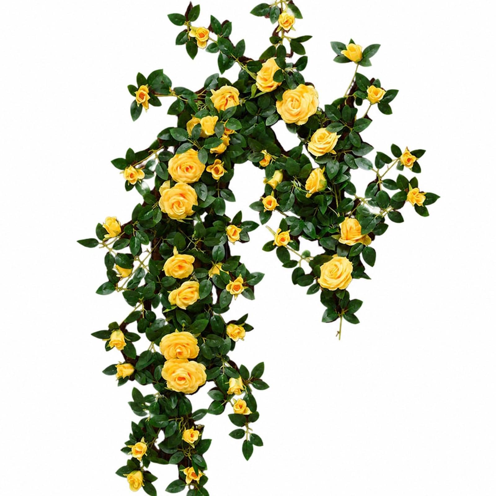 71in Artificial Rose Vine Silk Flower Garland Wedding Garden Decor(Yellow)