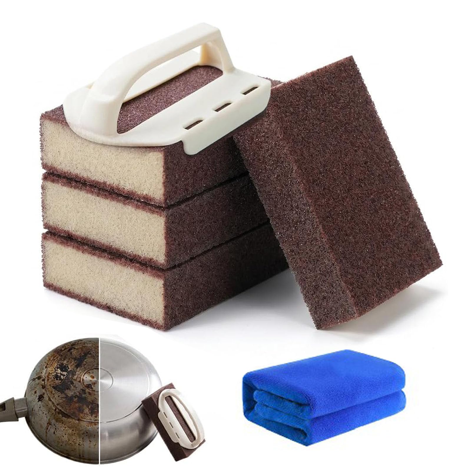 Magic Emery Cleaning Sponge with Handle, 2026 New Nano Carborundum Sponges, Emery Sponge Brush Eraser Scrub Pad, Kitchen Magic Cleaning Sponges (4Pcs)