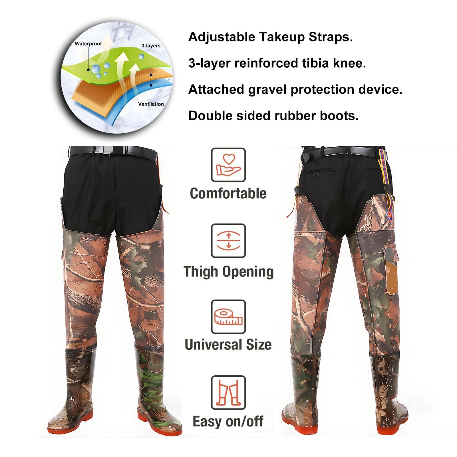 Pantaloni da Pesca all'aperto, Stivali mimetici da Esterno, Stivali da Pesca in Nylon a 2 Strati in PVC Impermeabili e Traspiranti, per la Pesca nelle paludi di Caccia (5.5)