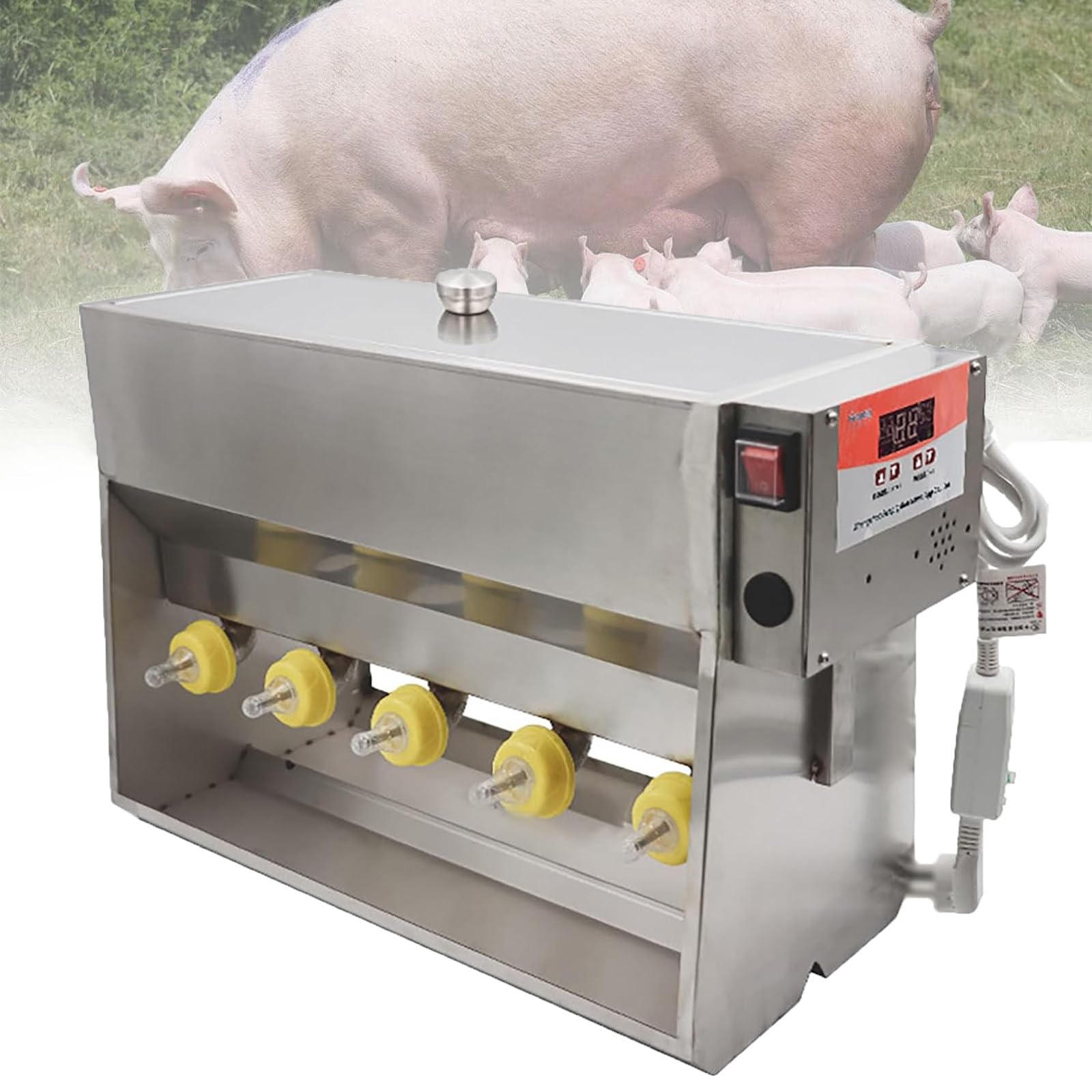 Automatic Milk Feeding Machine For Piglets, Stainless Steel Constant Temperature Feeder, Automatic Nipple Feeding Device For Piglets And Lambs, With Simulated Sound, For Farms And Ranches 10heads