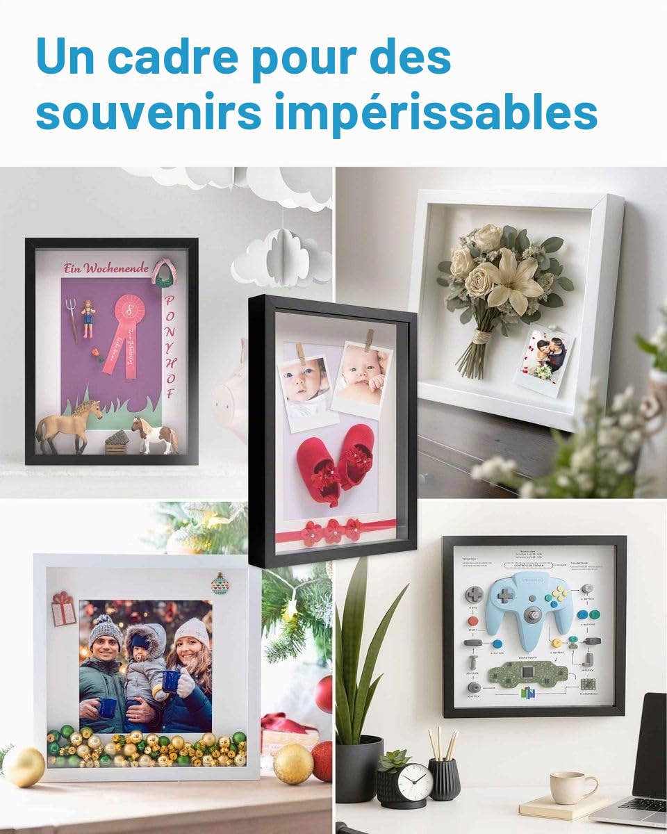 PHOTOLINI Cadre Photo 3D à remplir 50 x 70 cm Noir, Cadre boîte Profond, pour Objets jusqu'à 3 cm, Bois MDF, Verre Acrylique - pour Les Loisirs créatifs & comme Cadeau
