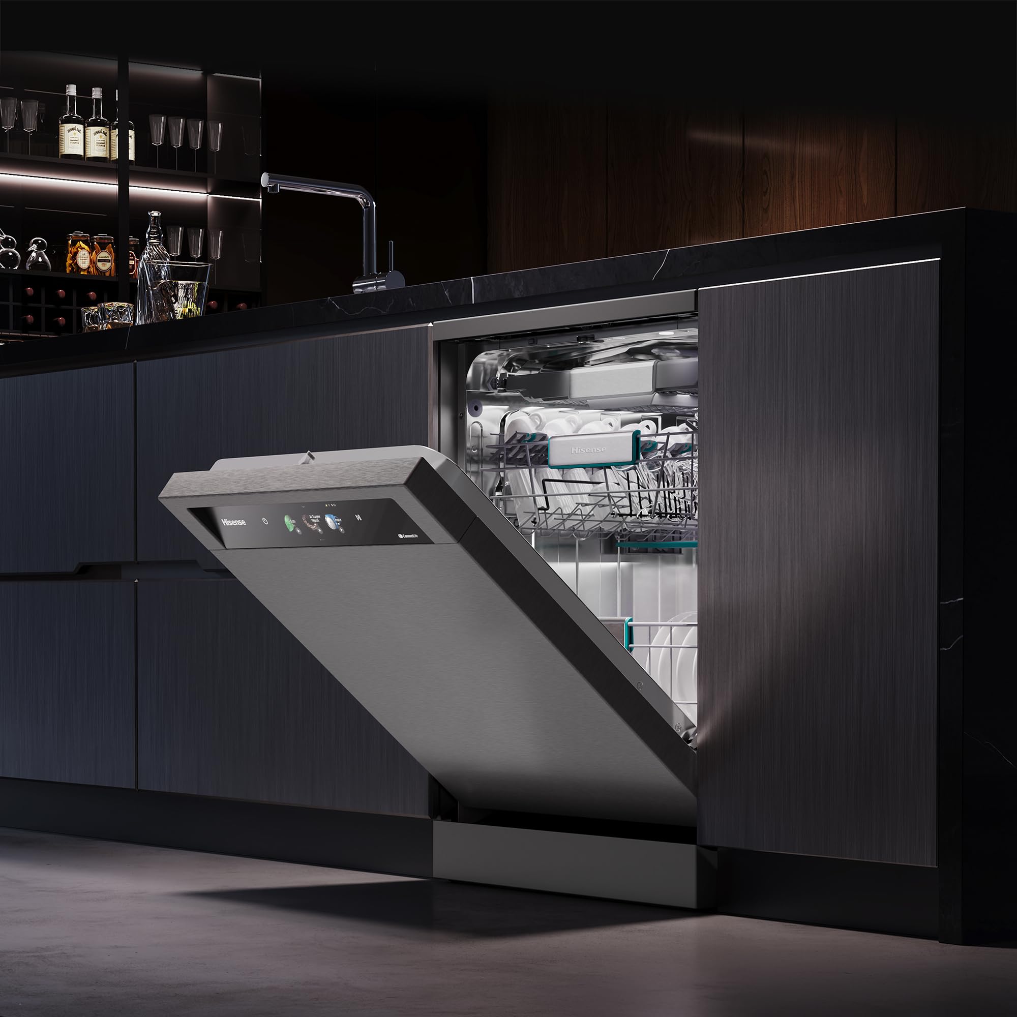 Hisense HS693A90ADBX - Lavavajillas Clase A, 16 Servicios, Fondo 60cm, Pantalla TFT Vision Plus 6.86", Super Wash IA, Programa ECO IA, Secado All Dry, Media Carga Auto, Tercera Bandeja, Inox