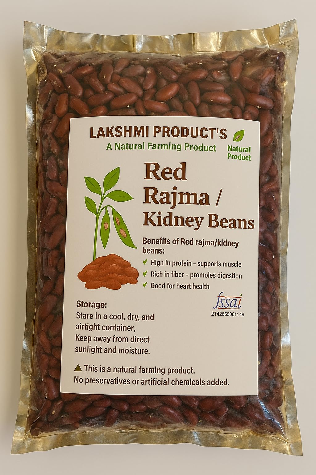 LAKSHMI Red Rajma (Kidney Beans) 1.8 kg | 100% Natural & Pure Pulses | Rich in Fiber & Protein | Gluten-Free | Unpolished & Unadulterated, No Preservatives (Net Quantity :-1800 Gram's)