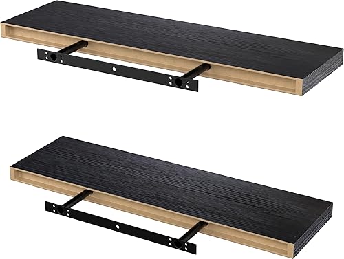 Miniatura 9 de Lufia Estantes flotantes de pared, juego de 2, MDF con soportes invisibles, almacenamiento moderno para dormitorio, baño, sala de estar, cocina