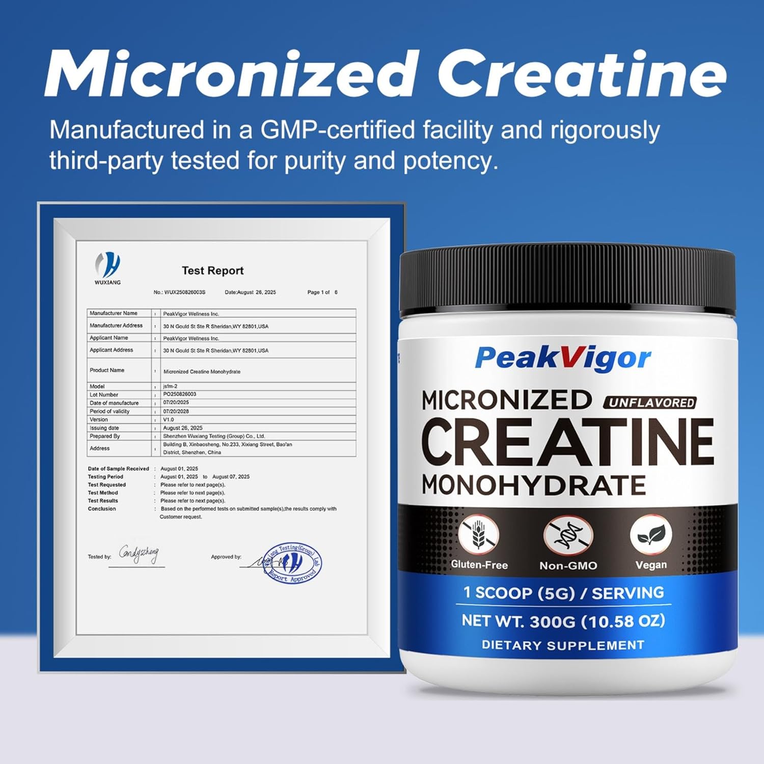 100% Pure Micronized Creatine Monohydrate Powder,5000mg Per Serving Creatine for Women & Men,60 Servings, Unflavored-Daily Creatine Supplement,Third-Party Tested