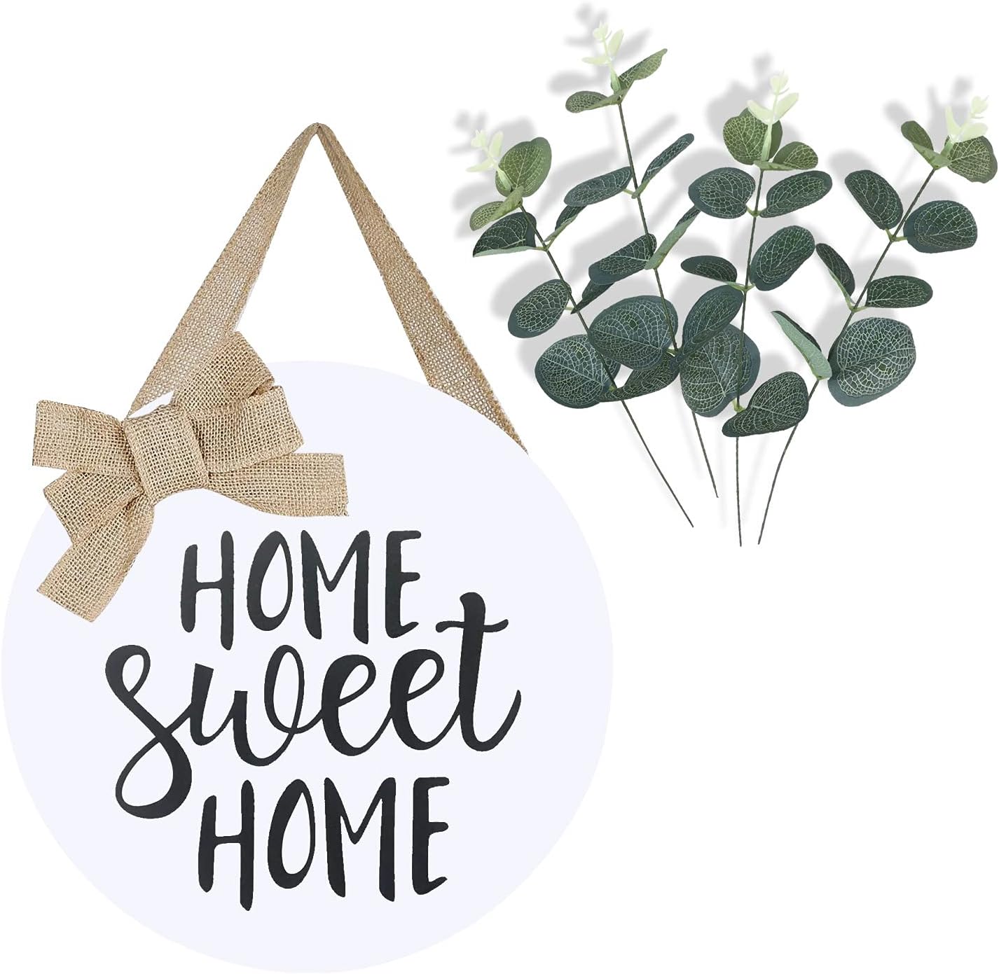 Home Sweet Home for Front Door - Welcome Wreaths for Rustic Farmhouse Decorations - Wood Front Door Hangers Decor Front Porch Decorations Outdoor Hanging Sign Farmhouse Sign Brown (White home)