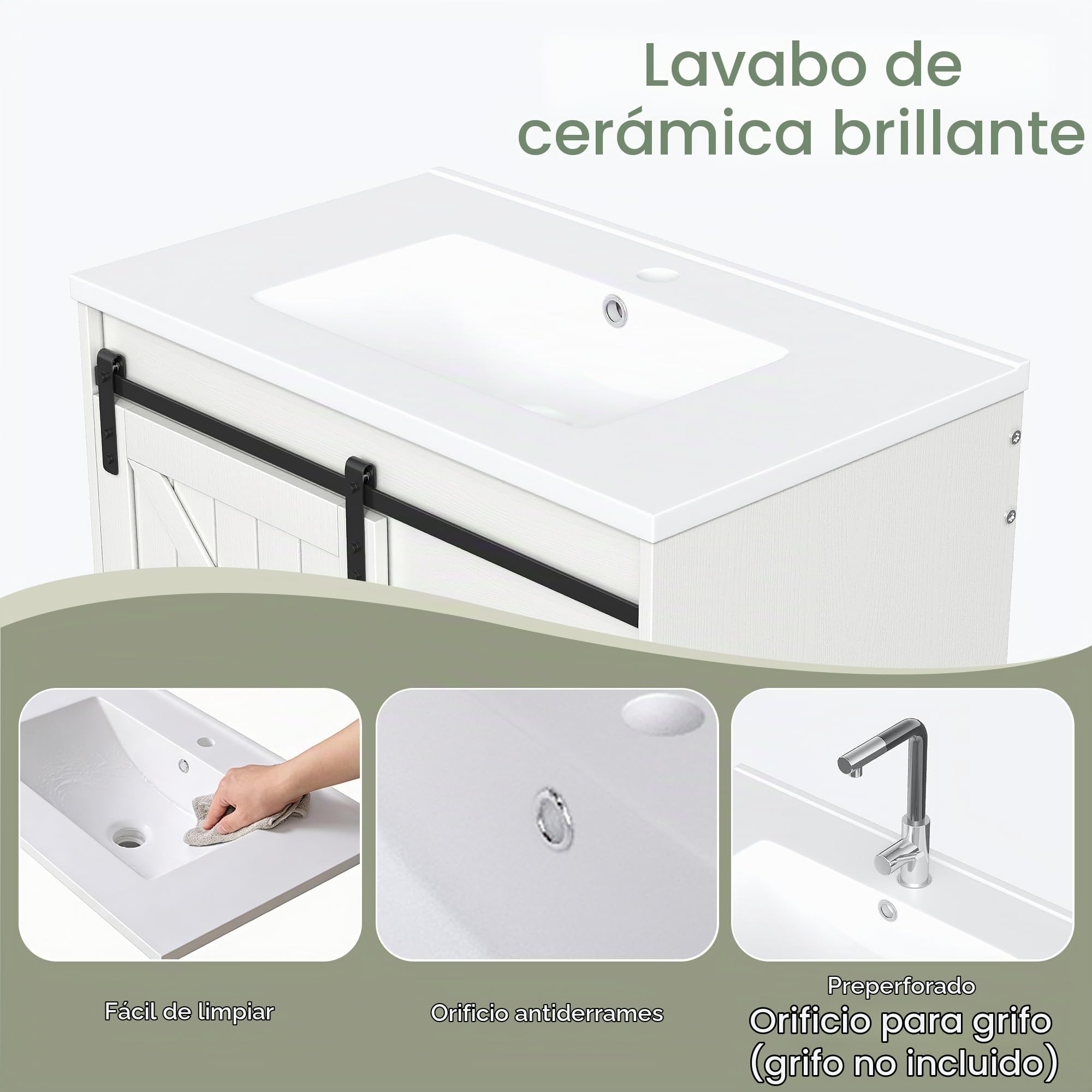 Mueble Baño con Puerta, Mueble de Baño, Lavabo con Mueble con Estante Ajustable, Armario Bajo Lavabo, Mueble de Almacenaje con Compartimentos para Cocina, Cierre Suave, 87,5x76x46,5 cm (Blanco