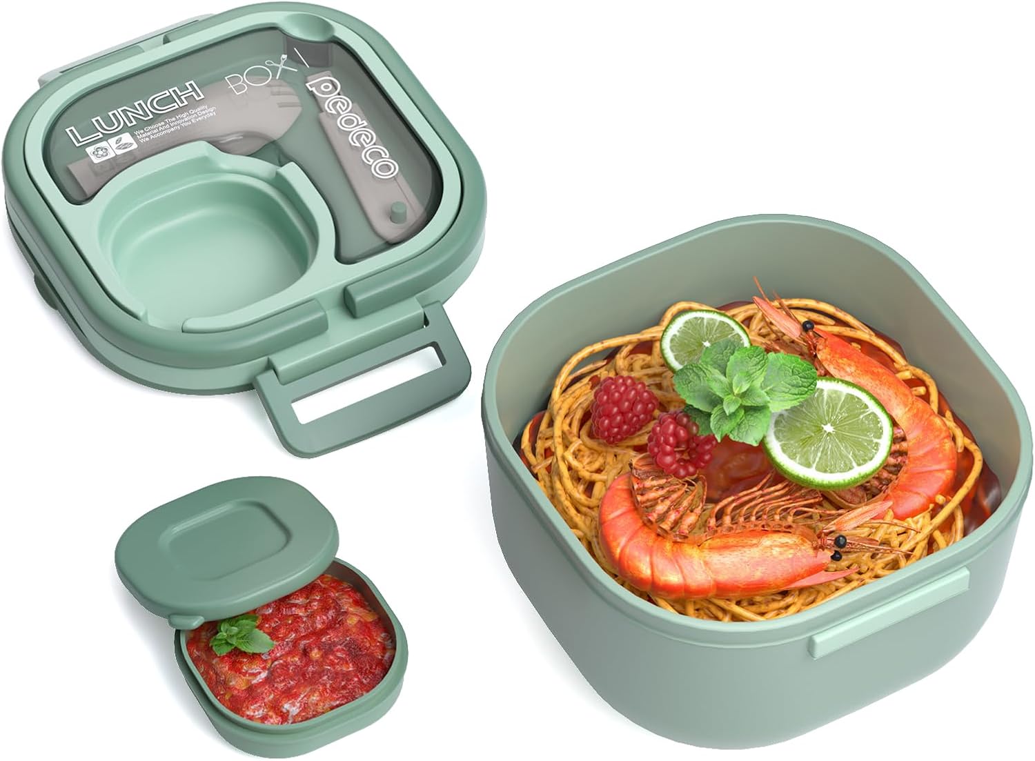 Product image of Bento Box for Adults & Kids – Single Compartment Lunch Box,Food Container,BPA-Free,Microwave & Dishwasher Safe with Removable Divider,Utensils & Sauce Jar-Green