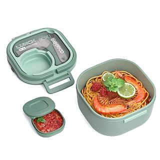 Bento Box for Adults & Kids – Single Compartment Lunch Box,Food Container,BPA-Free,Microwave & Dishwasher Safe with Removable Divider,Utensils & Sauce Jar-Green - Amazon product rated Grade A