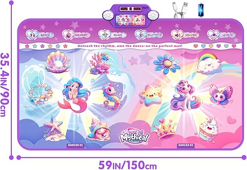 Miniatura 9 de Tapete de baile eléctrico recargable 2026 con Bluetooth XL para niños y niñas, tapete de baile de unicornio Challenge para niños de 8 a 12 años,