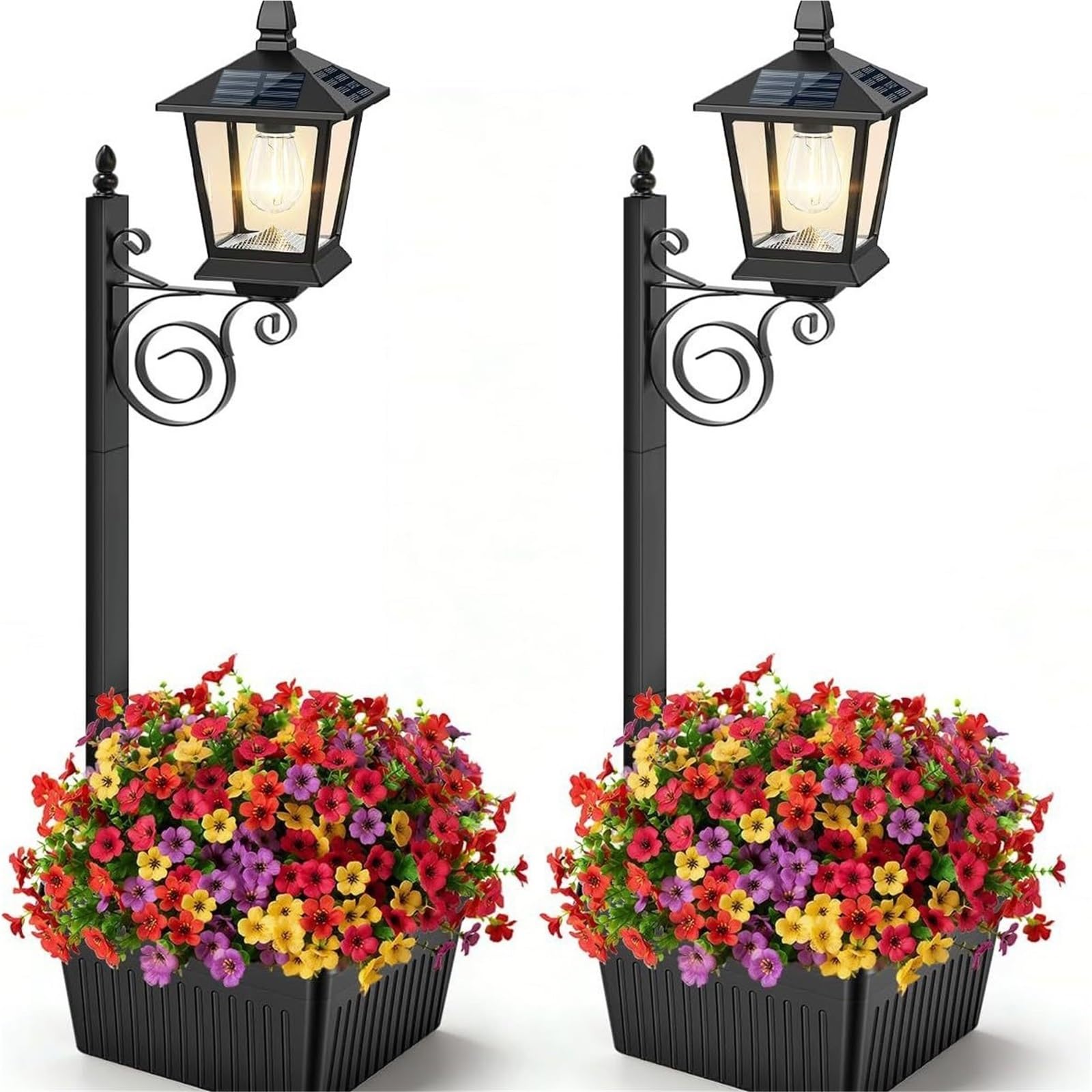 Sohodoo Solar Lamp Post with Planter Box, Waterproof Pathway Lamp, Auto On/Off with Warm White Light, Ideal for Lawn, Porch(2pcs)