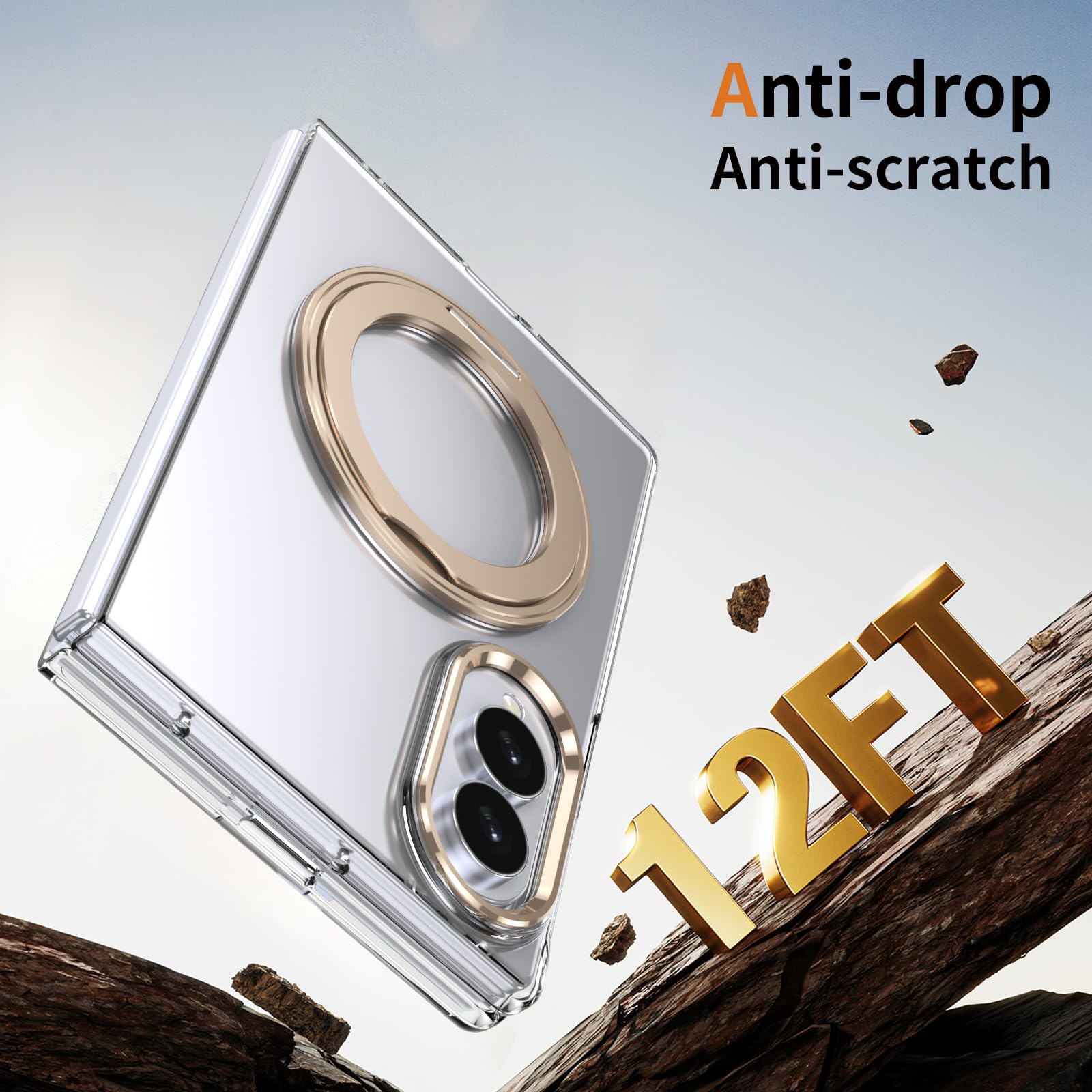 BGZ - Custodia trasparente per Samsung Galaxy Z Fold 8, con pellicola | Custodia magnetica per MagSafe, supporto ad anello a 360°, sottile, antiurto, trasparente, per Samsung ZFold8