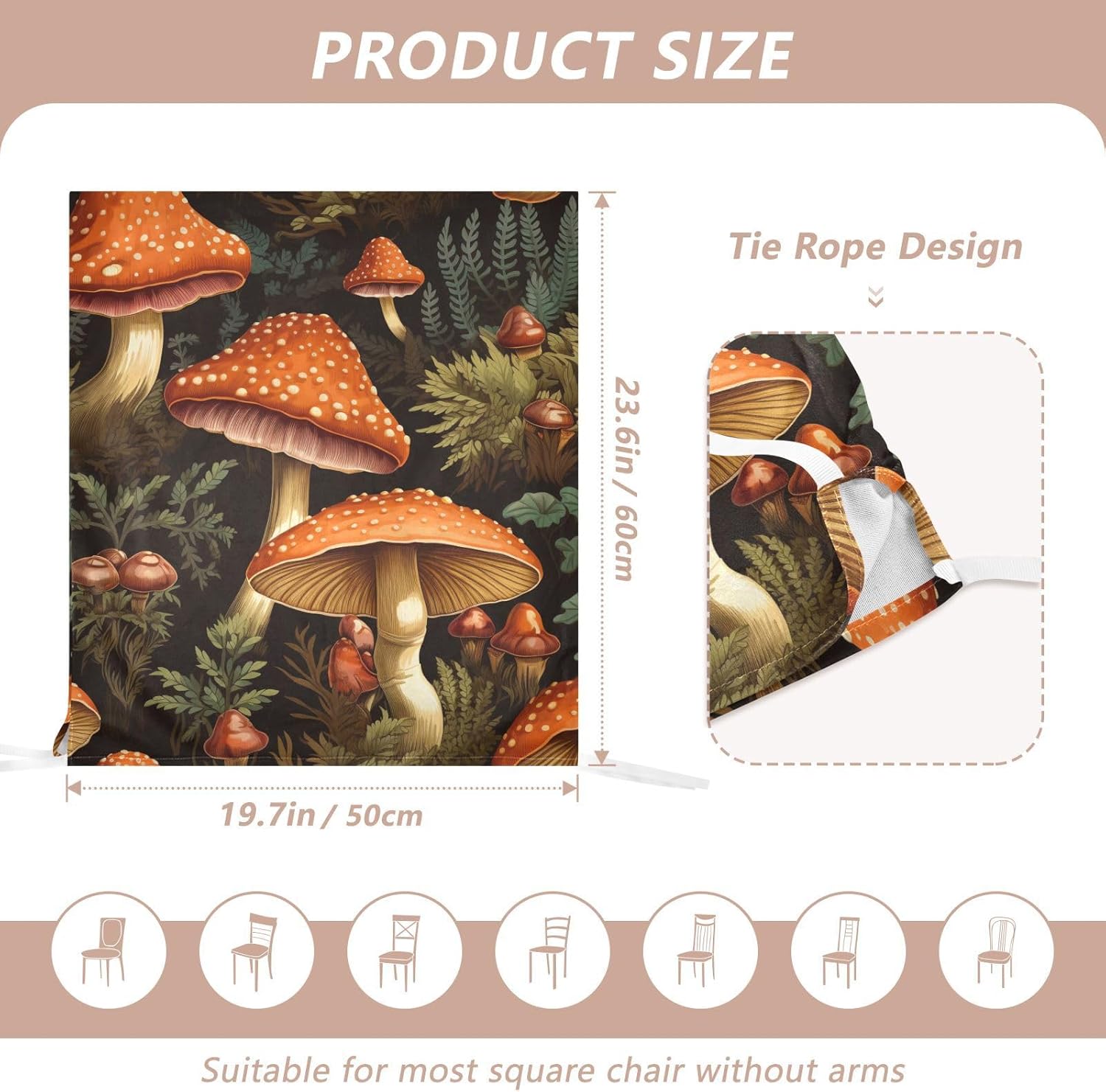 ALAZA Mushrooms and Branches Chair Back Cover Set of 6, Washable Reusable Removable Chair Slipcovers Decorative Chair Cover for Home Kitchen Wedding Party