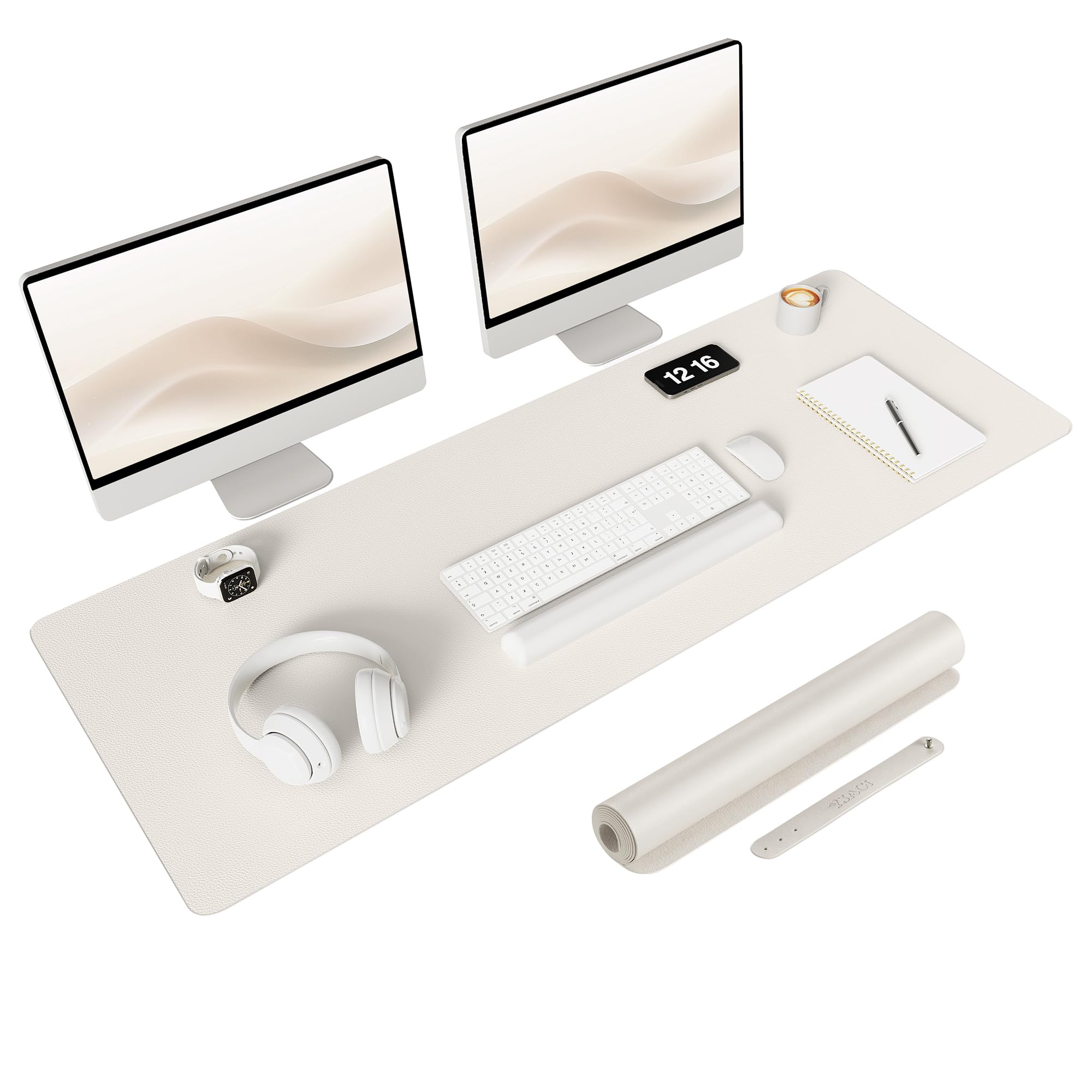 YSAGi Non-Slip Leather Desk Pad Long Size, Waterproof Laptop Computer Desk Keyboard Mat, Table Protector Blotter Mat, Large Mouse Pad for Office/Work/Home/Decor(Apricot Gray, 47" x 17")