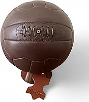 Vista 5 de Geoffrey Balón de fútbol vintage de 18 paneles, 100% cuero de vaca con base de madera, tamaño 5, fútbol retro cosido a mano Beige Bronceado