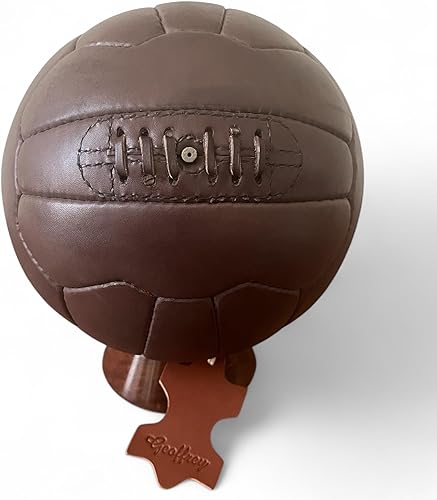 Miniatura 5 de Geoffrey Balón de fútbol vintage de 18 paneles, 100% cuero de vaca con base de madera, tamaño 5, fútbol retro cosido a mano Beige Bronceado
