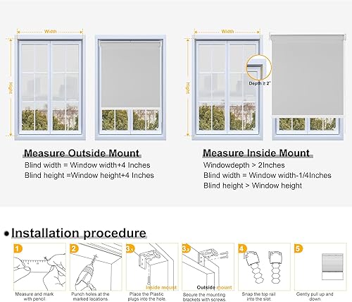 Miniatura 5 de SEEUNANA Persianas enrollables opacas para ventana, tela con aislamiento térmico, fácil instalación, protección UV. Persianas para dormitorio,