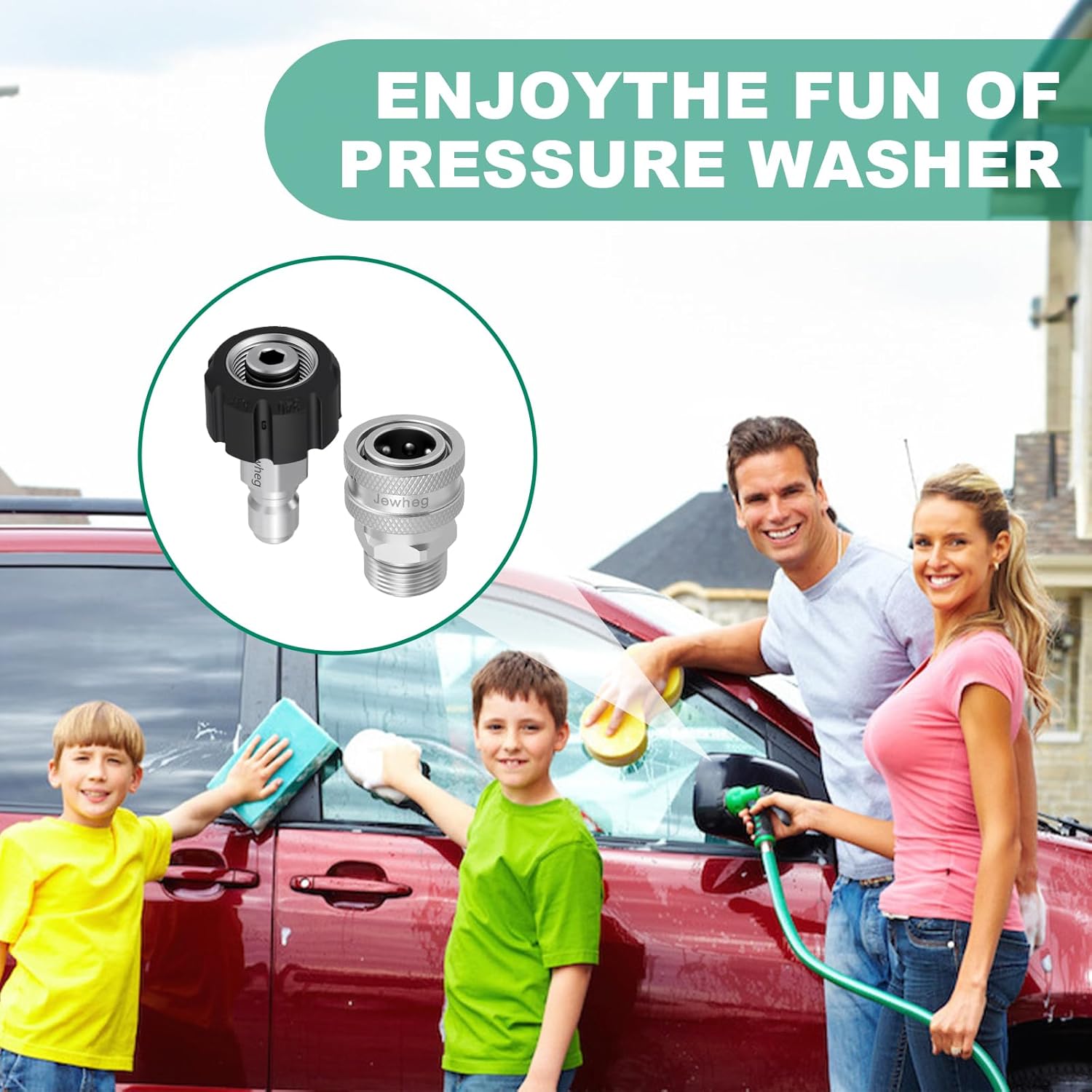Jewheg 2025 upgraded version，Pressure Washer Quick Connect Kit, Stainless Steel Pressure Washer Adapter Set, M22 Swivel 14mm to 3/8 Inch Quick Disconnect，3/4 Inch Hose Fittings