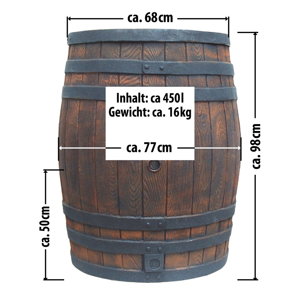 REGENTONNE REGENFASS WASSERFASS REGENWASSERBEHÄLTER REGENWASSERFASS GARTENFASS Eichenfass (450L) Braun
