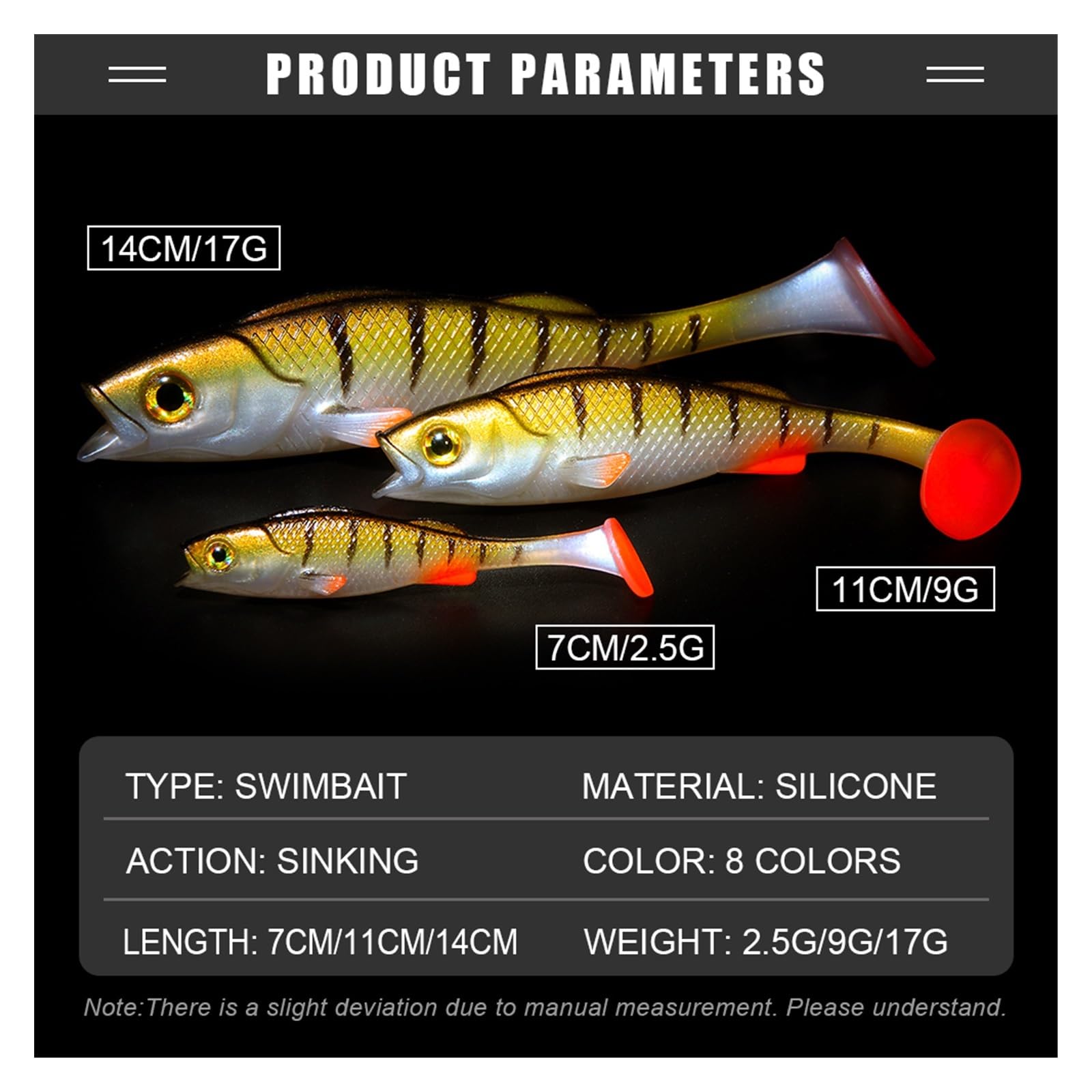 Leurre de pêche à la Perche Vigour 7 cm 11 cm 14 cm Leurre Souple Shad UV-Active Wobble Craft Rubber Fish Swimbait