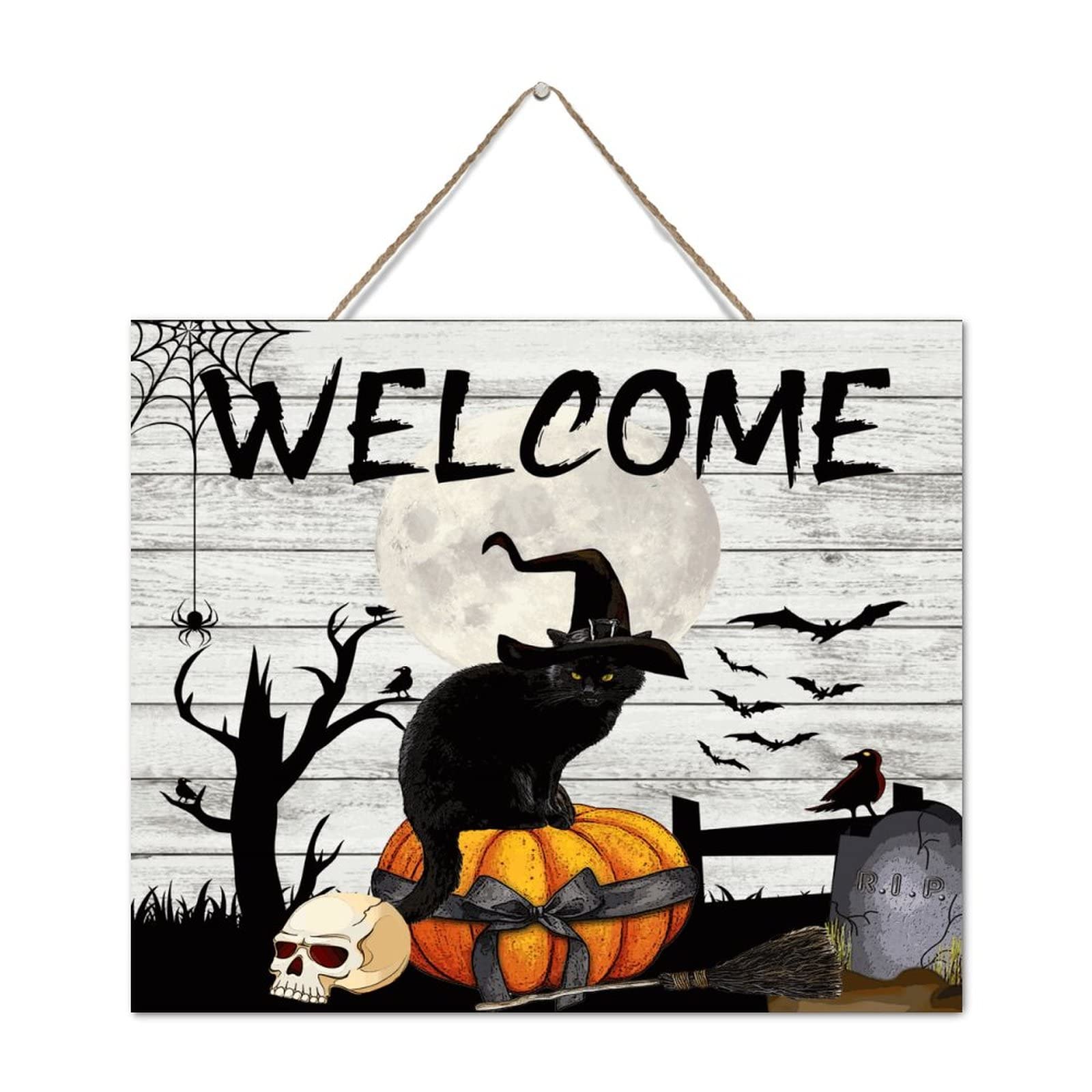 Plaque Welcome Halloween en bois pour habiller un mur vide de salon avec style