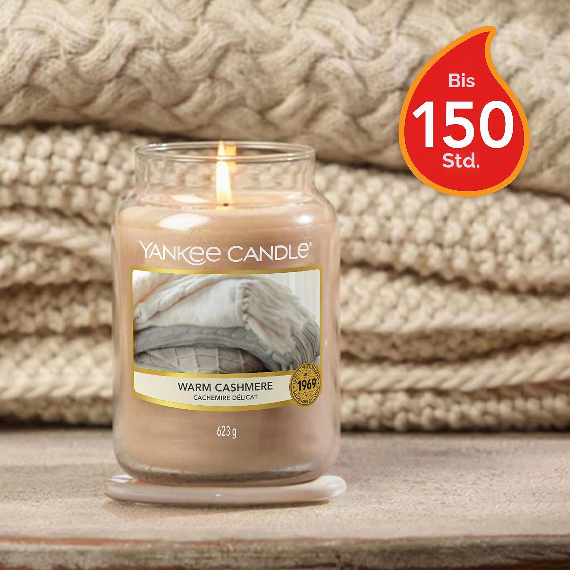 Yankee Candle Duftkerze im Glas (groß) | Warm Cashmere | Kerze mit langer Brenndauer bis zu 150 Stunden | Perfekte Geschenke für Frauen