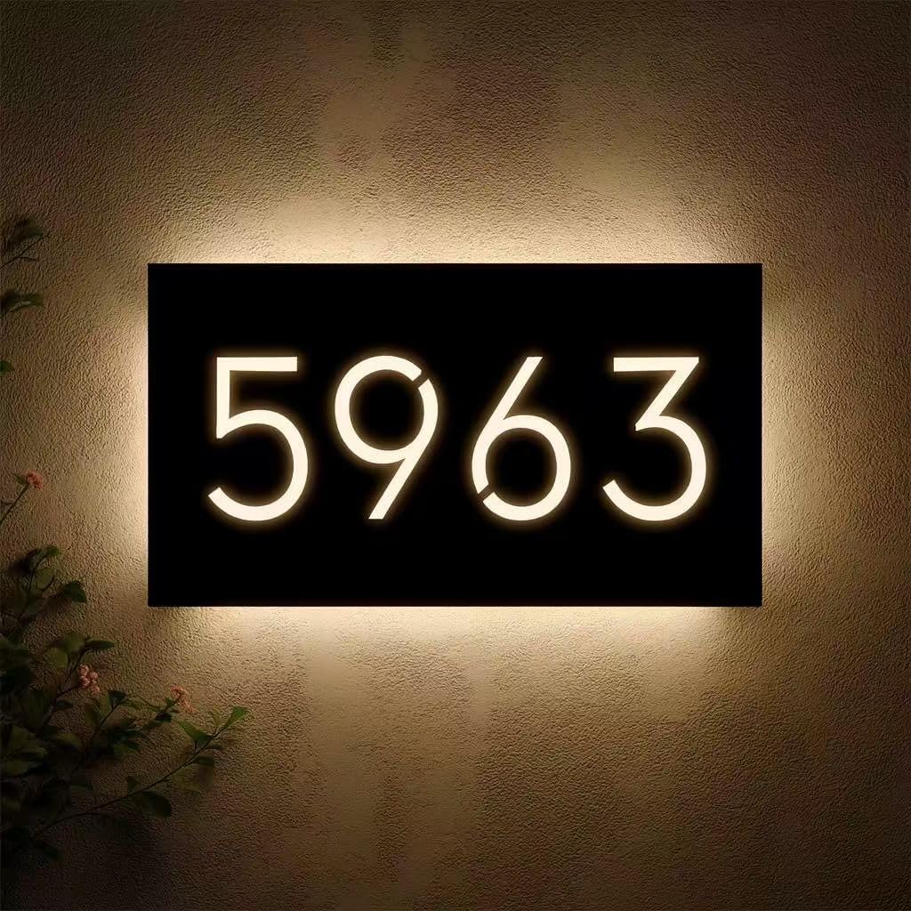 12V LED House Numbers for House Street Backlit,Personalised Illuminated Modern House Numbers Address Sign Address Plaque Lighted with LED (30X15CM, Warm light)