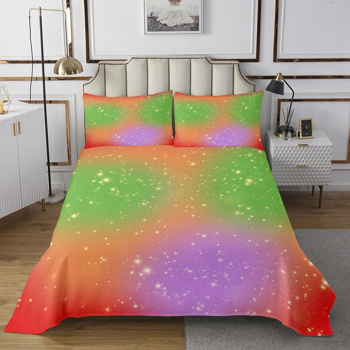 Homemissing Juego de ropa de cama con diseño de galaxia de ensueño y galaxia de ensueño para niñas, con 1 funda de almohada, diseño de rayas coloridas