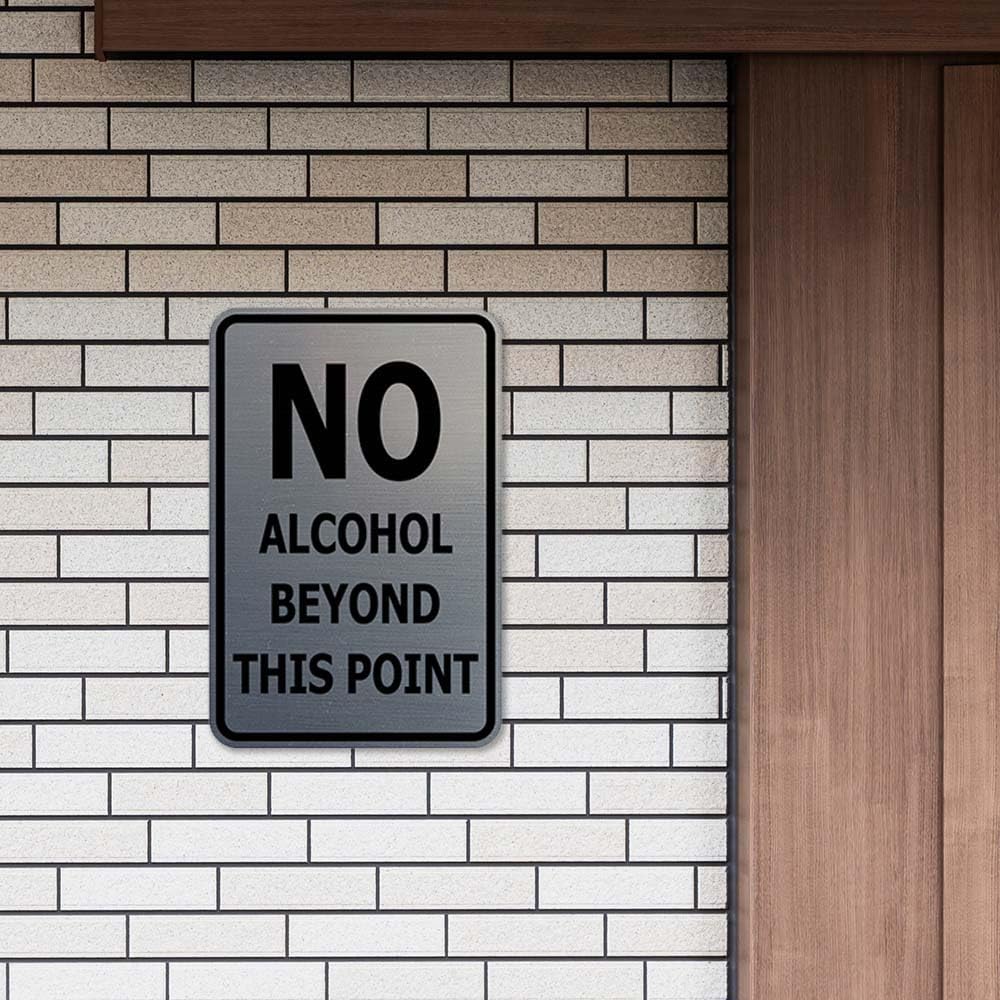 Signs ByLITA Portrait Round no Alcohol Beyond This Point Sign with Adhesive Tape, Mounts On Flat Surface (Brushed Silver) - Large 2 Pack