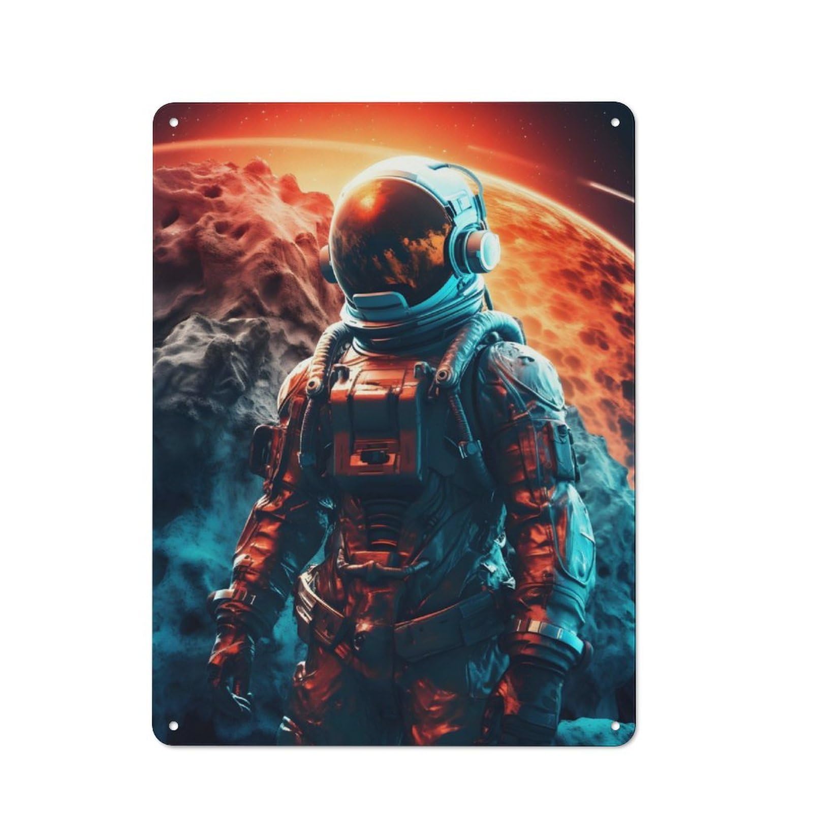 Junmoney Spaceman Planets Space Metal Sign 40X30cm With For Pub Or Café, Retro Decor, For Cooler-Month Interiors With Retro Character
