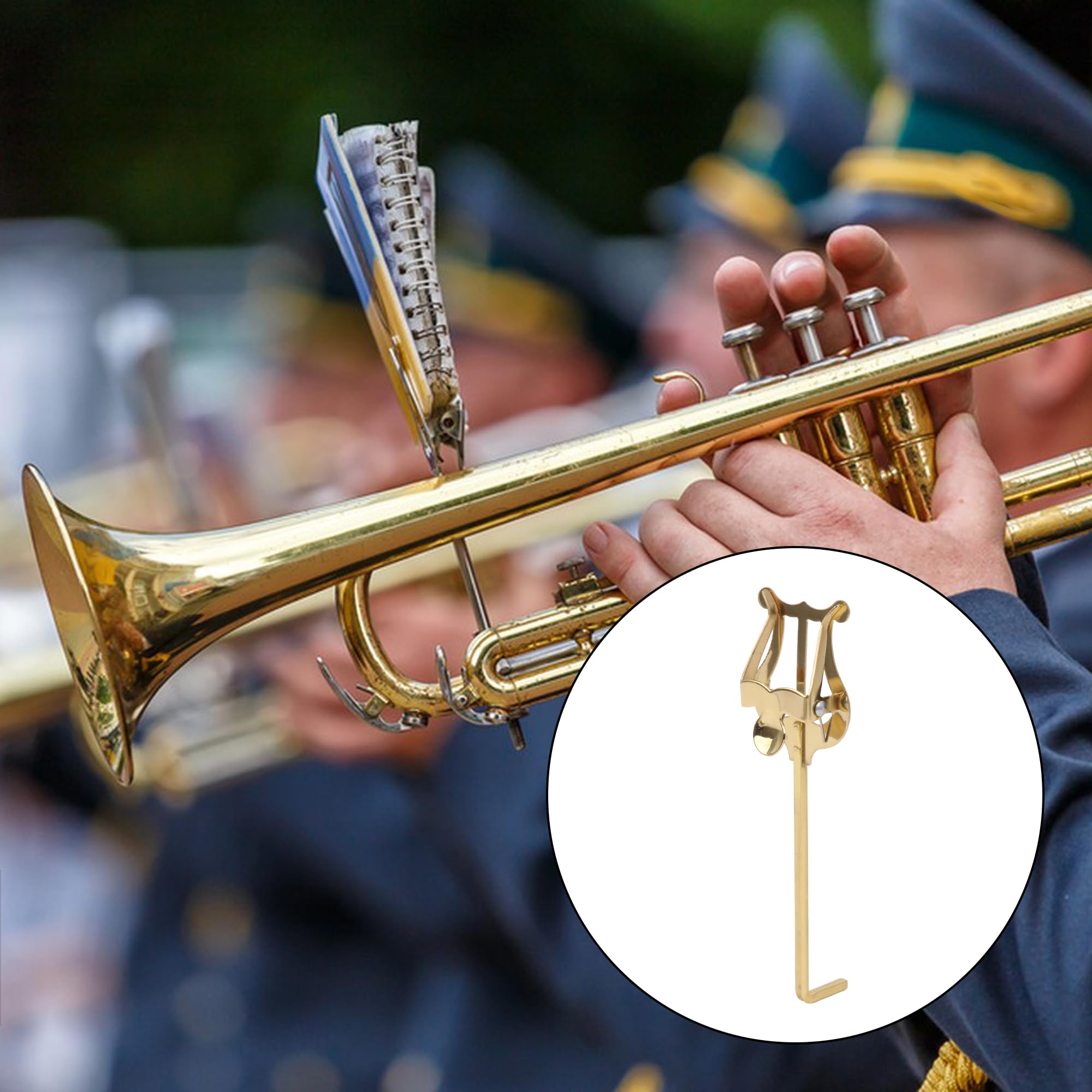 Lira Per Tromba Da Marcia - Leggio Portaspartiti In Metallo | Design Compatto 14,7x4,6cm | Colore Oro